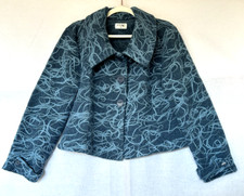 KALIKO Jacket 14 Blue 'Squiggle' Wool Blend Collar Button Through Style