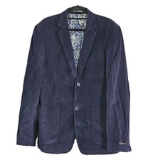 FERAUD Mens Size 42 Corduroy Blazer Blue Single-Breasted Paisley Lining Jacket