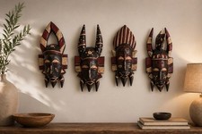 Set of 4 Hand Carved Wooden