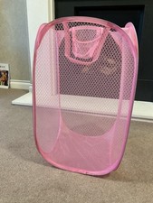 Pink Mesh Foldable Washing Basket - 14 x 14 x 23”