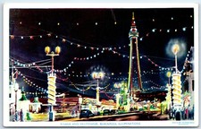 Postcard Blackpool Lancashire illuminations Tower & Promenade posted 1961