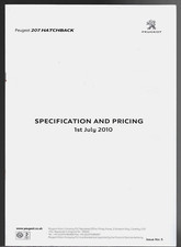 Peugeot 207 Hatchback Specifications 2010-11 UK Market Brochure Allure S16 Sport