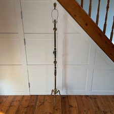 Vintage Brass & Ceramic Floor Lamp Black Gold Gilded Leaf Detail Italian c1950's