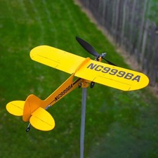 Wind Spinner Roof Garden Decor Plane Weathervane Metal Aircraft 3D Piper J3 Cub