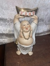 Laughing Buddha Holding Ingot of Gold Statue 15x13cm