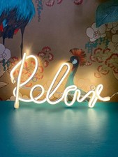 Wall Mountable Relax Warm White LED Light up Sign Battery Powered