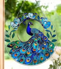 Peacock Design Sun Catcher Hanging Window Plaque Ornament Home Decor Gift 15cm