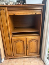 Vintage Bureau Desk Cupboard Shelf Unit Furniture Solid Wood Oak CD Storage