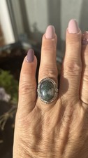 Moss Agate Crystal Ring Silver