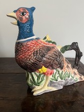 Quirky Pheasant teapot, colourful painted item with a daffodil decoration 