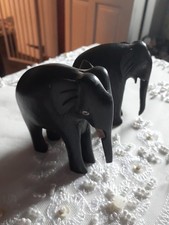 Two Small Vintage Hand Carved Wooden Elephants 9cm High