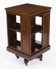 Antique Inlaid Flame Mahogany Revolving Bookcase Circa 1900