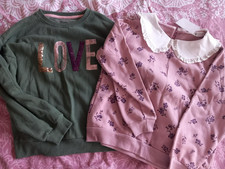 BNWT Girls Age 9 Jersey Sweater Blouse Green and Pink Bundle x 2 H&M and McCo