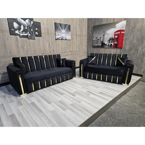 Modern black velvet seater - black,