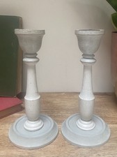 2 Vintage Wooden Candle Holders Turned 7” Tall Distressed Natural Rustic Decor