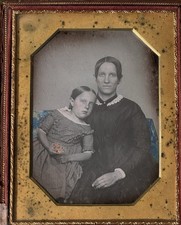 1/2 Plate Hand Colored Daguerreotype Photo Of Mother And Child