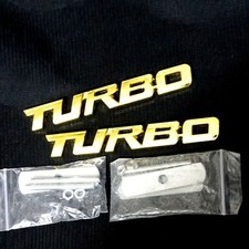 2x Golden Chrome TURBO Metal Grille Badge Emblem Car Sports Performance V6 Coupe