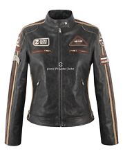 SIZMA Ladies Leather Jacket Buffalo Cracker Vintage Retro Biker Style Jacket