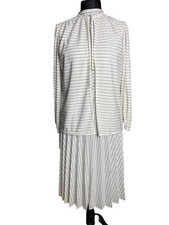 Vintage Dress & Jacket Blazer Top Twin Set Size 40 White Striped 2 Piece Wedding