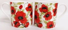 Red Poppy Mugs Set 2 Bone
