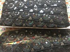 Vintage 70's lace fabric ribbon, trim, edging - black sequins - by the metre