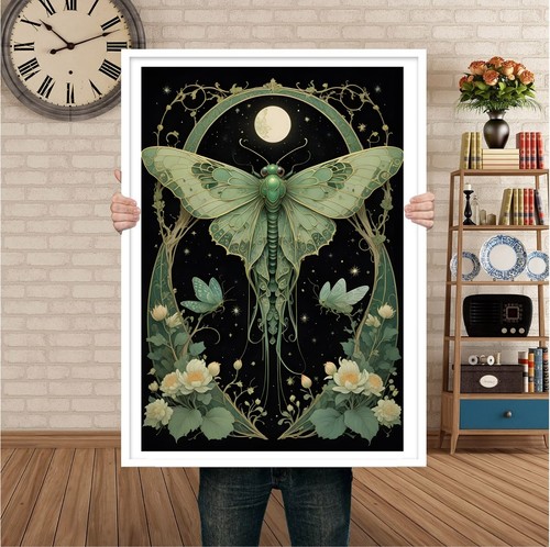 Art nouveau green moth wall - art,