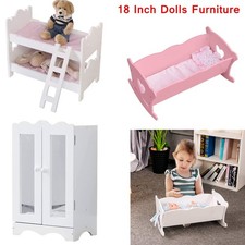 Doll Closet Wardrobe/Bunk Bed/Cradle Crib Cot for 18"-20" Dolls Wooden Furniture