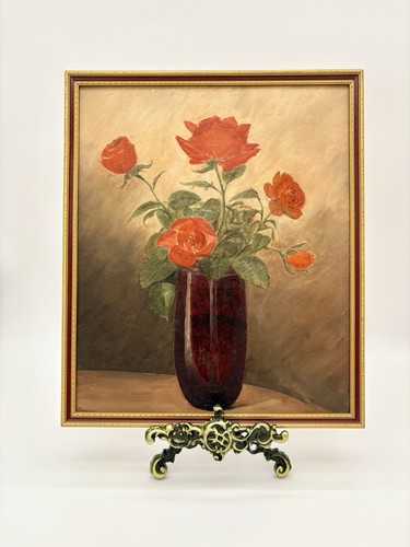Original vintage red roses oil - roses,