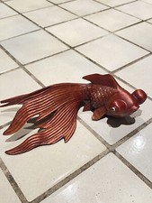 Vintage Wood Koi Fish Fantail Goldfish Handcrafted Glass Eyes  