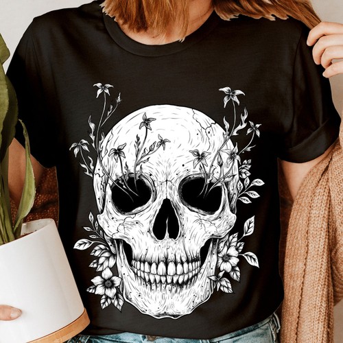 Skull and flowers slogan - skull,
