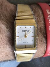 Mens Vintage Shivas Two Tone Bracelet Watch Rectangle Face Diamond Gold tone Vgc