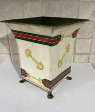 Vintage Metal Hand Painted Planter Waste Rubbish Bin w/ Feet 40cm Tall India