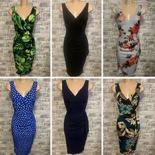 10044 Wrap Plunge Bust Ruched Knee Length Wiggle Pencil Bodycon Dress Size 10-18