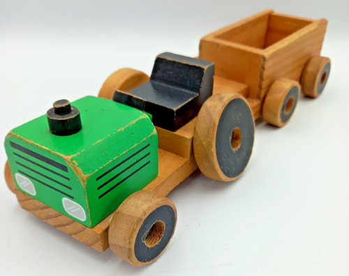 Wooden green tractor and