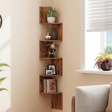 5 Tier Floating Corner Shelves Wooden Storage Display Shelf Units Wall Mount UK