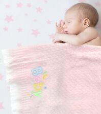 Large Baby Shawl Blanket Wrap Christening Gift Boys & Girls Knitted With Ribbon