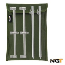 NGT Buzz Bar Set 3 Rod Bank Sticks Carp Fishing Stainless Steel with Case