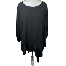 Susan Graver Black Layered Asymmetrical Hem Tunic Top Size XL Artsy Chic Minimal