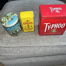 VINTAGE BRANDED TINS JOBLOT of 3 includes Coleman’s Mustard , Typhoo Tea, Kemps.