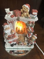 Christmas Santa's Fireplace Scene With Flickering Candle Bulb