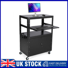 Rolling AV Cart Table Media Laptop Workstation Locking Cabinet Adjustable Height