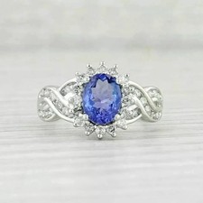 2.54 Ct Oval Cut Blue Tanzanite Wedding Halo Ring 14K White Gold