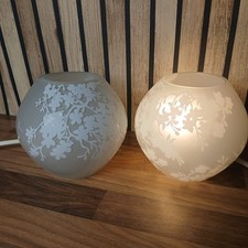 Pair Of IKEA - KNUBBIG Cherry Blossom Patterned Glass Lamps