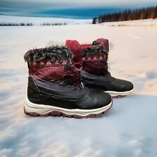 Pepperts Kids Lined Snow Boots Winter Shoes Black White Maroon Fur Trim  UK 2.5