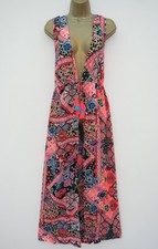 GEORGE CORAL PRINT KAFTAN MAXI BEACH DRESS SIZE 16 TASSEL TIE FRONT