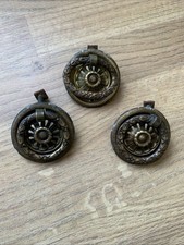 Vintage Fancy Brass Cupboard Drawer Ring Pull Handles Job Lot x 3  (162)