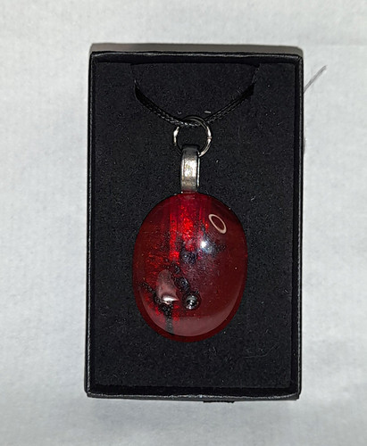 Red oval resin pendant - oval,