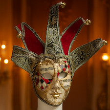 Venetian Jester Masquerade Mask Gold Red Harlequin Joker Carnival Costume