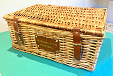 Alfred Button Hamper Co. Wicker Basket Brown Faux Leather Straps 46 x 31 x 19cm