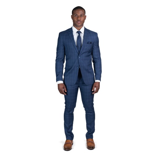 Slim fit navy blue windowpane - slim,